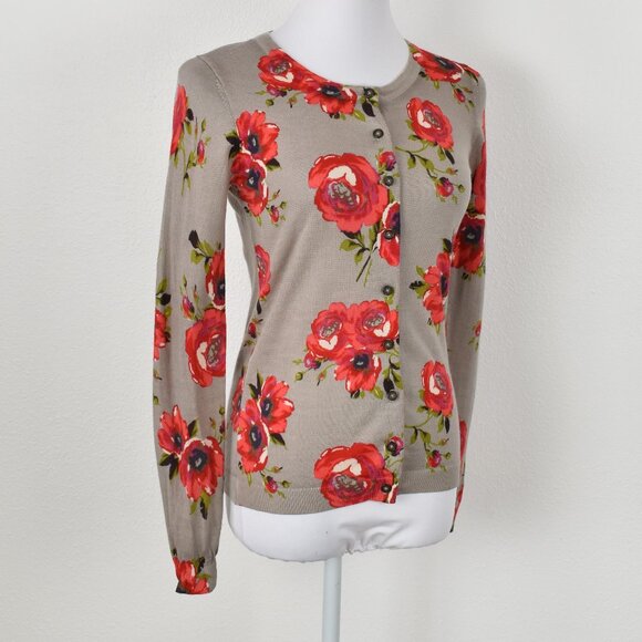 Boden Floral Rose Wool Cardigan Sweater - 4 - Picture 7 of 9